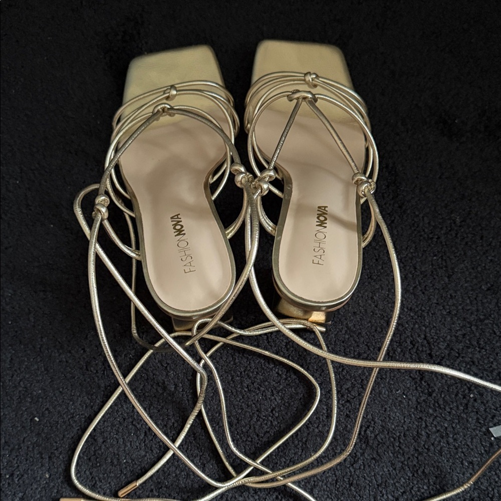 Fashion Nova Metallic Gold Strappy Heels